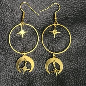 New women's gold color earrings boho dangling celestial moon and stars